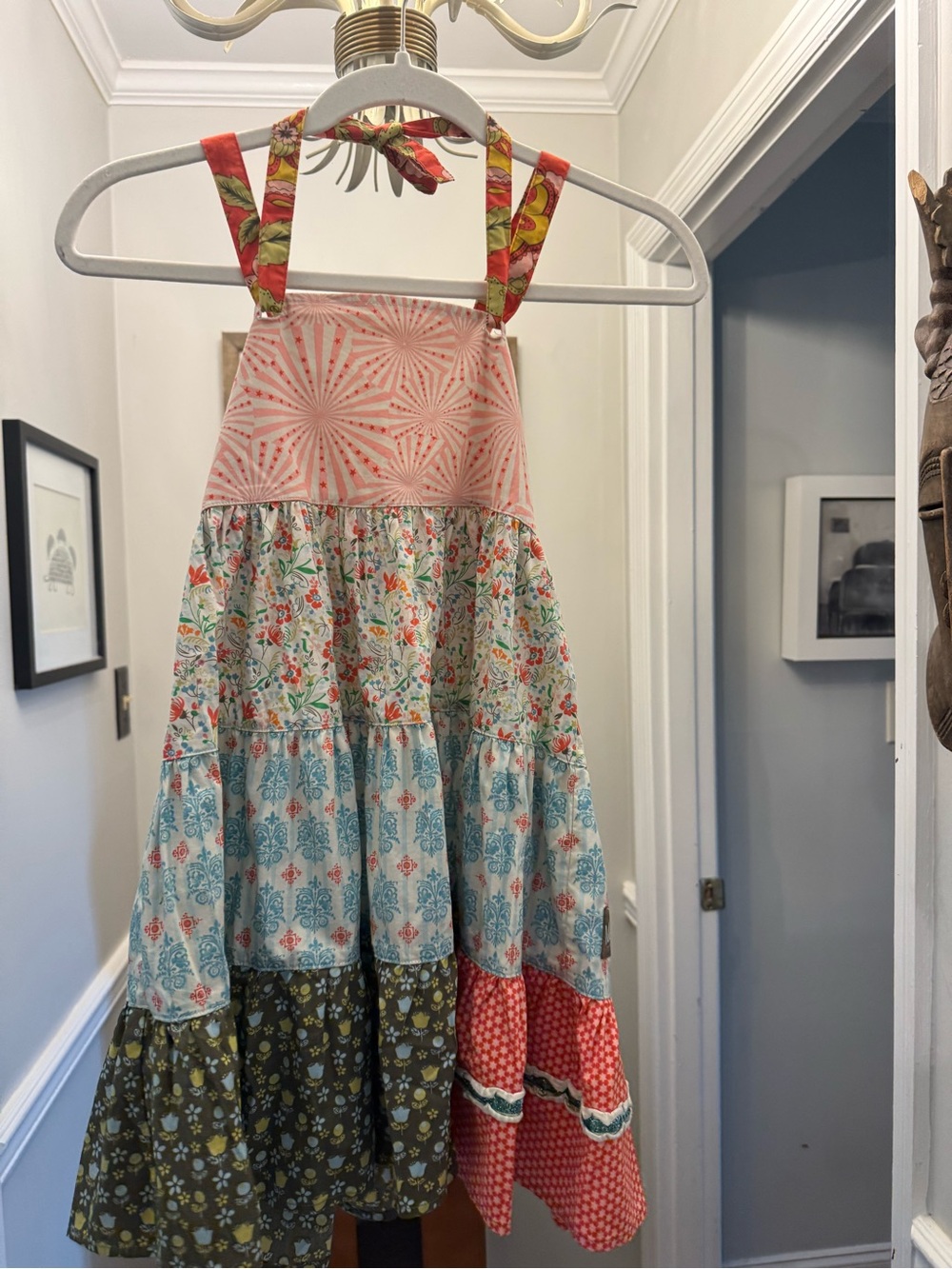 Matilda Jane Blue and Coral Mixed-Print Tiered Dress